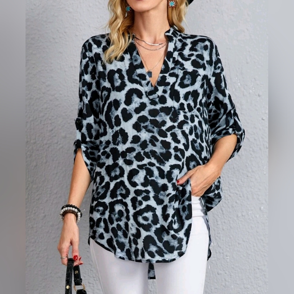 Trendy Blue Animal Print Tunic